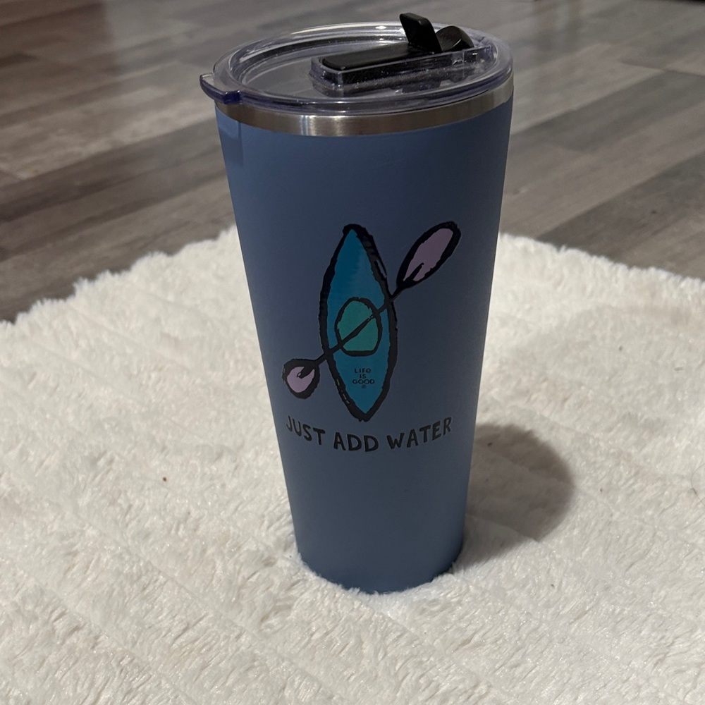 Life Is Good Stainless Steel Tumbler with Blue Rim